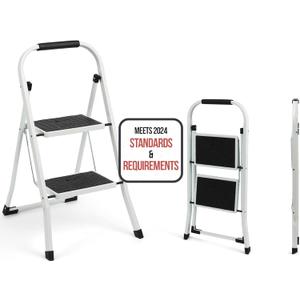 SIMPLI-MAGIC 2-Step Ladder, 350 LBS Capacity Folding Step Stool  Anti-Slip Wide Steps & Handgrip  ANSI Certified Lightweight & Durable Steel Stepping Stool for Kitchen, Home, Office & Garage