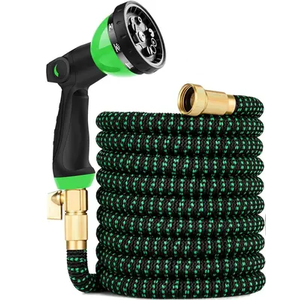 Flexi Hose with 8 Function Nozzle, 50FT - Lightweight Expandable Garden Hose, No-Kink Flexibility, 3/4 Inch Solid Brass Fittings and Double Latex Core