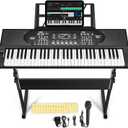 61 Key Portable Keyboard Piano with Stand, Electronic Keyboard Piano Kit, Microphone, Note Stickers, Music Rest, Digital Music Keyboard Built-In Speakers for Beginners