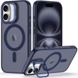 Nvollnoe for iPhone 16 Case Compatible with MagSafe Military Grade Shockproof Heavy Duty Protective Adjustable Kickstand Matte Semi Clear Phone Case for iPhone 16(Blue)