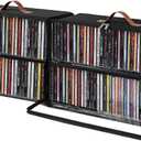 Clear Front CD Storage Box 4 Pack, Dustproof Zippered CD Case Holder with Top & Side Handles, Stores 140+ Discs Total, See All Disc Titles at a Glance, 15.75 x 6.1 x 5.3in, Black