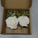 Meldel Ivory White Rose Boutonnieres for Men Wedding, Set of 2, Artificial Corsage for Prom, Groom and Groomsmen Boutonniere for Ceremony, Formal Dinner Party, Fall Rustic Wedding, Homecoming