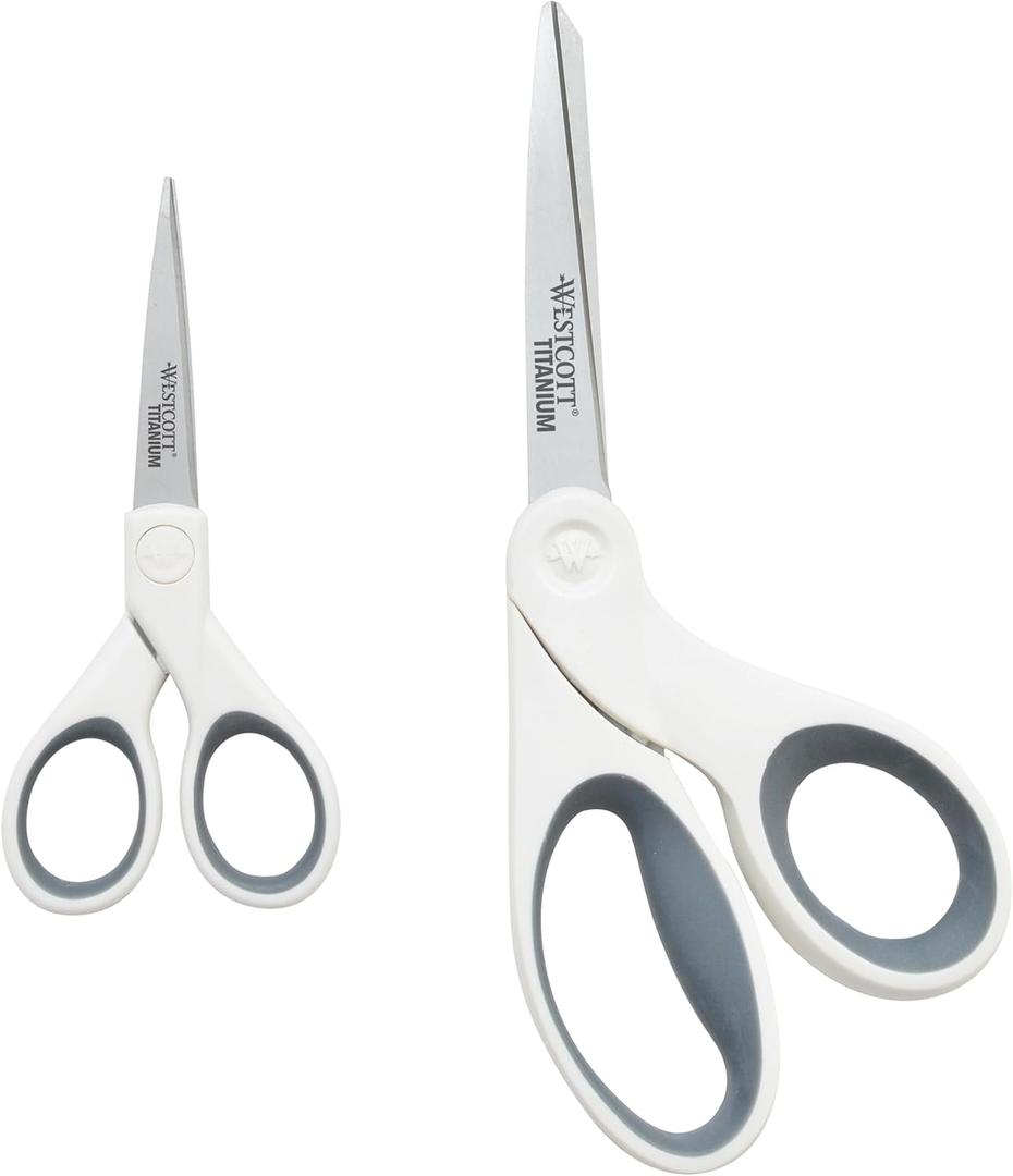 Westcott 5" Micro-Tip & 8" Bent Craft Scissors with Titanium-Bonded Blades for Crafting, Sewing & More,  Pack