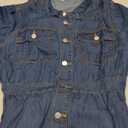 Women Denim Shirt Dress V Neck Short Sleeve Long Bottom Down A-Line Jeans Dresses with Pockets (XXL, Deep Blue)