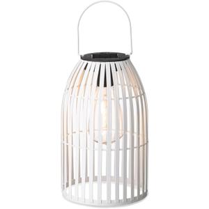 Glitzhome Solar Lanterns White Metal Woven Outdoor Hanging Solar Lights with Edison Bulbs for Garden Patio Yard Outdoor Decors