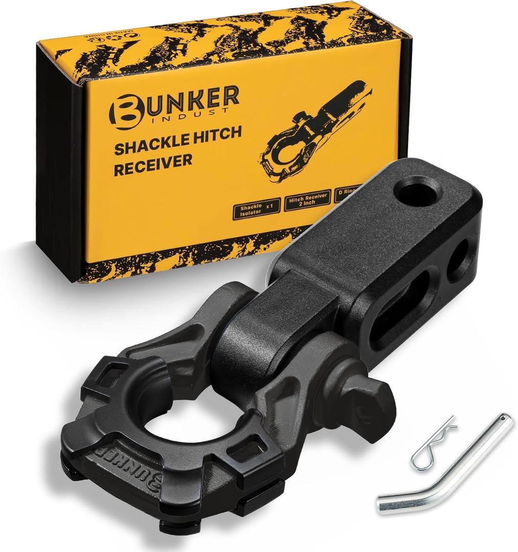 BUNKER INDUST Shackle Hitch Receiver 3/4" D Ring Shackle w/Trailer Hitch-Fits 2" Receivers,Offroad Recovery Towing Accessories for Trucks, Jeep, Pickup,Black