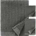 ONSEN Waffle Bath Sheet Set 3-Piece Cotton Bundle with Bath Sheet, Hand and Face Towels,  Lightweight, Quick Dry, and Absorbent Ideal for Bathroom, Gym, Guest Use, Cinder Grey