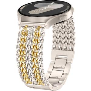 Minyee Compatible with Samsung Galaxy Watch 7 6 5 4 FE 40mm 44mm/Watch 6 Classic 43mm 47mm/Watch 5 Pro 45mm Bands Women, 20mm Dressy Stainless Steel Metal Gold Chain Strap Mermaid Designer Wristband