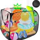 Pop up Pool Toy Storage Bin,32"X32"X30"Pool Float Organizer Bag with 2 Side Pockets Mesh Swimming Pool Toys Organizer with 4 Ground Nails for Inflatable Toys, Float, Beach Ball and Pool Accessories
