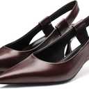 Pointed Toe Slingback Kitten Heels for Women, Leather Stiletto Heel Pumps with Elastic Strap Elegant Bridal Heel Dating Party Work Office Backless Pumps Shoes (6, Dark Brown)
