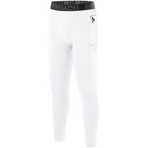 RIKUAOU Boys Compression Pants Leggings, Youth Athletic Quick Dry Tights Football, Base Layer Spandex Sports with Pocket White