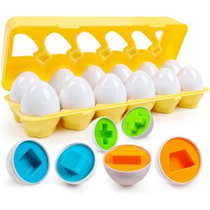 Toddler Eggs Toys,Montessori Geometric Egg Early Fine Motor Skills Learning Color Sorting & Shape Sorter Matching Game Easter Basket Stuffers Toys for Kids Boys Girls Ages 1-3