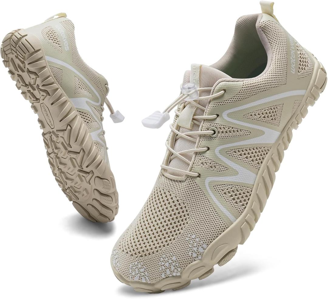 WateLves Barefoot Water Shoes Women Men Breathable Wide Width Toe Box Beach Walking Shoes Comfortable Slip On Minimalist Sneakers for Travel Hiking (Beige)