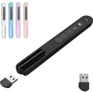 Presentation Clicker with Red Pointer Beam, 328ft Long-Range Wireless Presenter Remote with Magnetic USB Receiver, PowerPoint Clicker Compatible with Windows/Android/macOS/Linux, Black, USB A