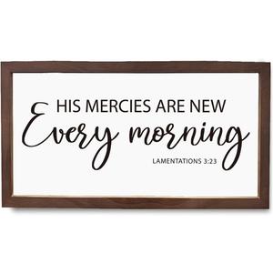 Christian Decor, His Mercies are New Every Morning Lamentations 3:23 Sign, Scripture Wall Art, Scripture Decor Sign, Home Decoration for Living Room Bedroom, Home Church Room Decoration