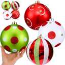 Kasyat 6" Christmas Tree Balls Ornaments Set of 4 Glittering Plastic Hanging Decorations Green Red Shatterproof Christmas Balls Shiny and Finishes Ball for Crooked Neck Xmas Fireplace Home Decor