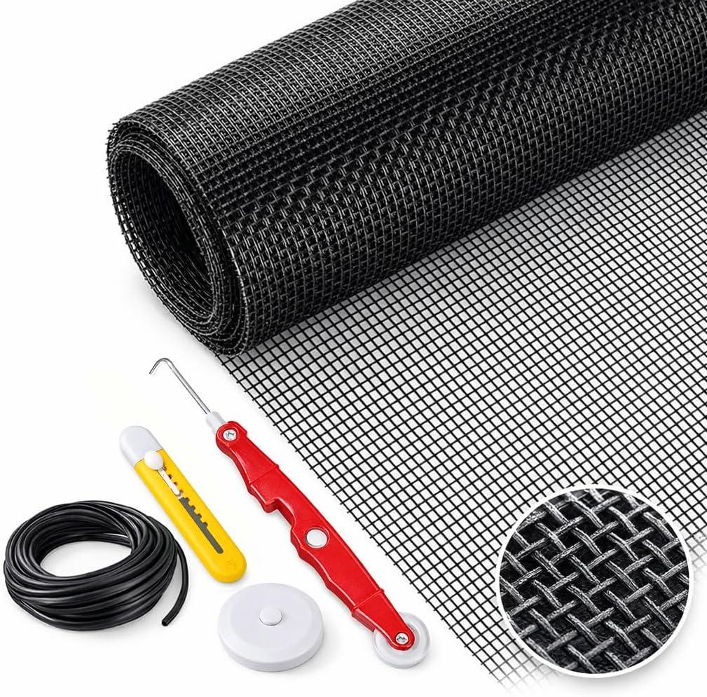 Window Screen Replacement Kit Width:48in Length:158 Fiberglass|Includes Full Set of Tools | Suitable for Windows, Screen Doors, and Courtyards | UV Resistant and Durable | Easy to Install