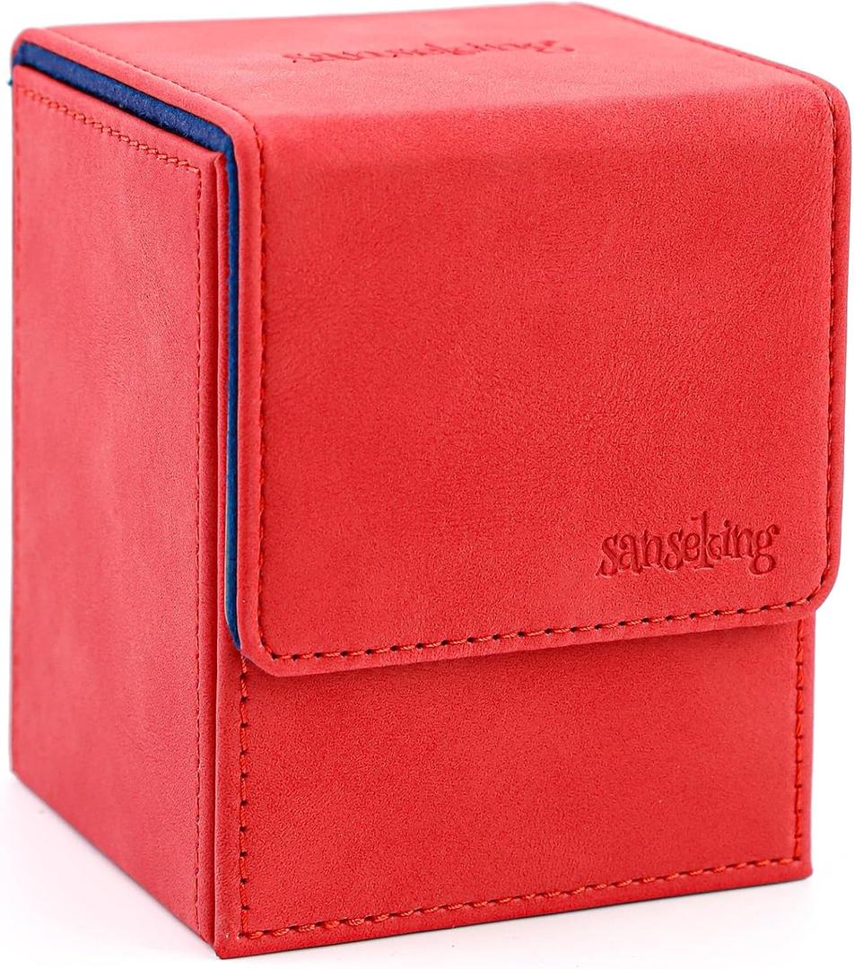 Magic Card Deck Box for MTG Single Deck Card Box fits 100+ TCG Sleeved Cards Soft Leather Card Box Top loading Card Boxes Magic Gift for MTG TCG CCG (Vertical,Red)