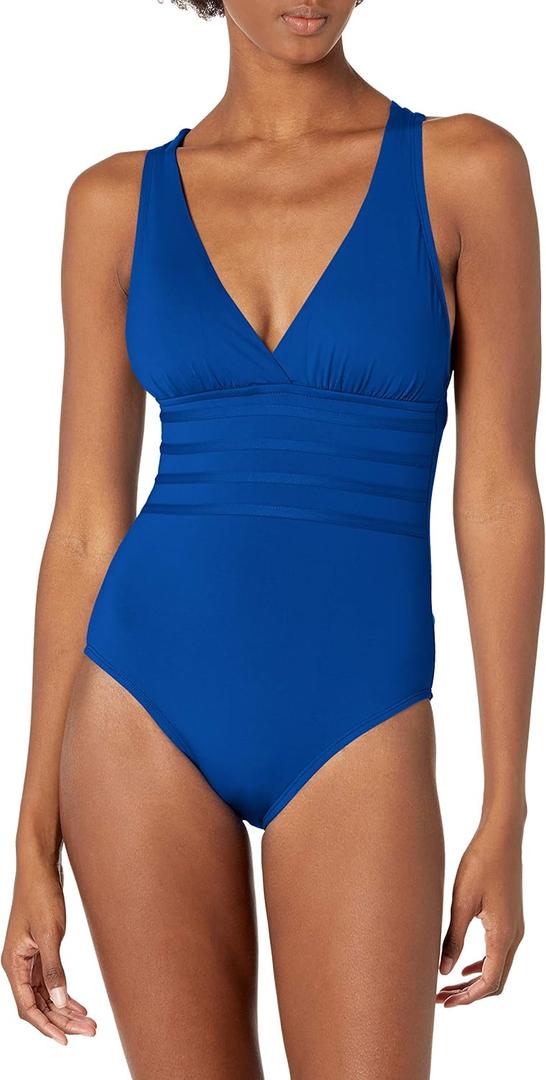 La Blanca Women's One Piece Swimsuit Multi Strap Cross Back Tummy Control Island Goddess (6, Blueberry)