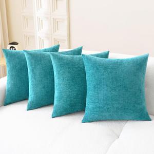 CaliTime Throw Pillow Covers Decorative 18 X 18 Inches Pack of 4 Cozy Chenille Cushion Cases for Couch Sofa Bed Living Room Home Lake Blue (18" x 18" (Pack of 4))