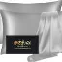 Silk Pillow Cases 2 Pack, Mulberry Silk Pillowcases Standard Set of 2, Health, Smooth, Anti Acne, Beauty Sleep, Both Sides Natural Silk Satin Pillow Cases for Women 2 Pack with Zipper for Gift, Grey