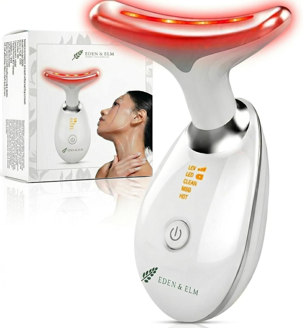 Eden & Elm - Face & Neck Sculpting Massager  7 Color LED Beauty Tool for Firm-Looking Skin, Jawline Contouring & Daily Lift Routine  Ergonomic Curved Wireless Skincare Device