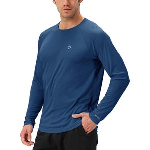 NAVISKIN Men's Rash Guard Shirts UPF 50+ Sun Protection Long Sleeve Shirts Quick Dry Lightweight (Large, Indigo Blue)