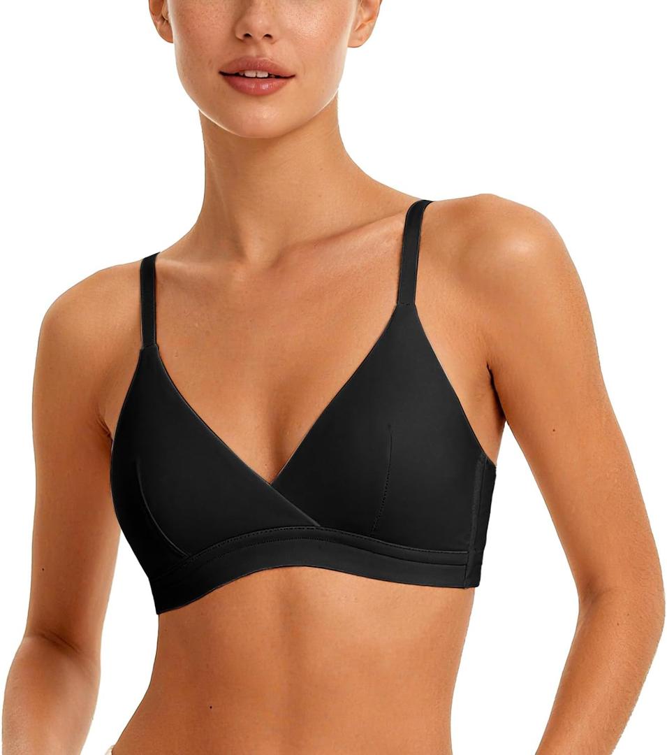 Modal Cotton Bra Chest-Wireless Thin Padded Breathable Comfortable Bras for Everyday Triangle Bralette for AAA-B Cup (Black, S)