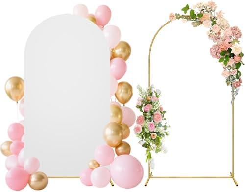 7.2FT Wedding Arch Backdrop Stand and Cover Set, Metal Balloon Arch Stand and Cover for Birthday Party Wedding Ceremony Bridal Baby Shower Graduation Decoration