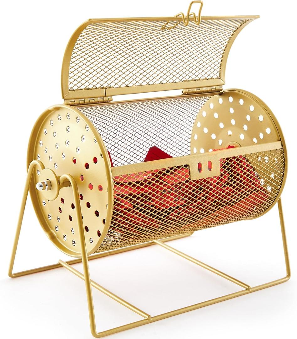 7.09" x 4.72" Small Raffle Drum Upgraded Ticket Spinner Holds 600 Tickets Raffle Wheel Spinner with Stand Drum Cage for Games Events(Gold)