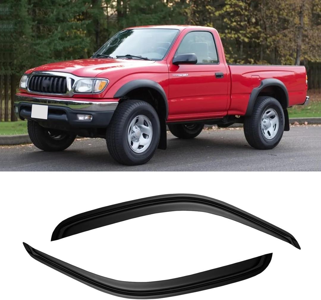 Window Visor for 1995-2004 Toyota Tacoma Regular/Standard/Single Cab, Out-Channel Rain Guards Shields Vent Deflector Shade Wind Dark Smoke for 95-04 Tacoma, Outside-Mount, 2PCS