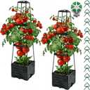 2Pcs Raised Garden Bed Tomato Planter Box with Trellis, 45 Inch Self-Watering Large Tomato Cage for Patio Garden Pots, Climbing Plants Cucumber Vine Vegetables Flowers Outdoor & Indoor