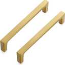 Ravinte 10 Pack Solid 5 Inch Kitchen Square Cabinet Handles Brushed Brass Drawer Pulls Kitchen Cabinet Hardware Handles (5" Hole Center)