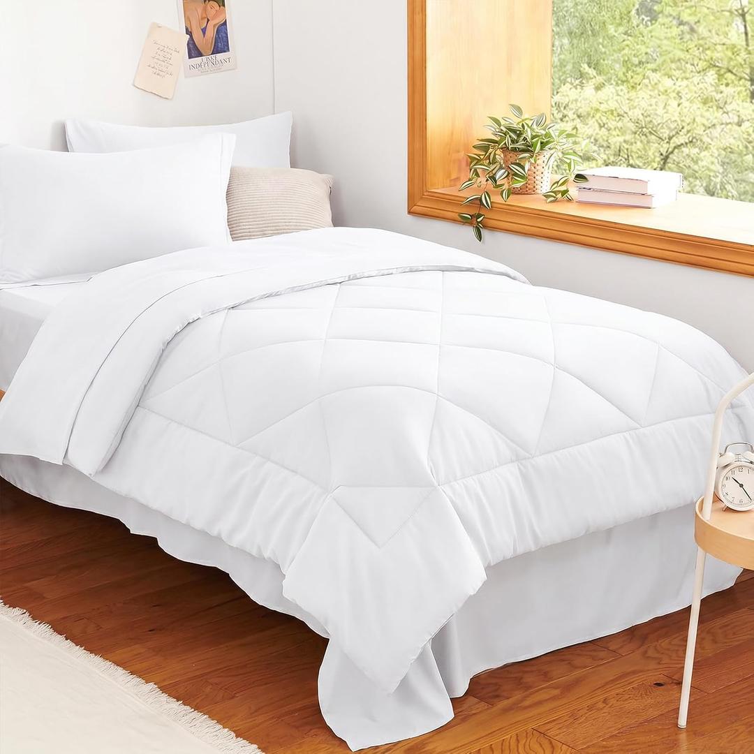 CozyLux Twin XL Comforter Set 68"x88" White - 5 Piece Bed in a Bag