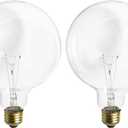 (2 Pack) G40 Incandescent Light Bulb 2700K Soft Light, Decorative Globe Light Bulbs,E26 Medium Base, Perfect use for Decor, Pendant, Bathroom/Vanity Mirror Makeup, Dimmable. Crystal-Clear 