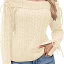 ZAFUL Women Off Shoulder Sweaters Long Sleeve Cable Knit Slim Fit Ribbed Knit Tops Pullover Sweaters (Large)