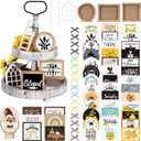 48 Pcs Interchangeable Seasonal Tiered Tray Decor Set Farmhouse Patriotic Summer Tiered Decoration Include Wood Frames with Ladders Card Bow Knot Tray Not Included(Modern Color,Farmhouse Home Kitchen)