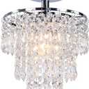 FRIXCHUR Small Crystal Chandelier Led Crystal Ceiling Lights 3 Tiers Crystal Raindrops Chandelier Pendant Lighting Fixture Decoration for Bedroom Hallway Living Room,Chrome,E26
