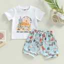 Kaipiclos Western Newborn Baby Boy Clothes Cactus Cow Print Short Sleeved T-Shirt and Casual Drawstring Shorts Summer Outfit, 2-3 Yrs Old 