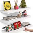 BAYKA White Floating Shelves for Wall  Rustic Wood Wall Shelves with Metal Brackets for Bathroom, Bedroom, Kitchen, or Living Room Decor Organization  Set of 3, Sturdy Storage with 22lb Capacity (15.7inches, C. White - Modern Minimalist Style)