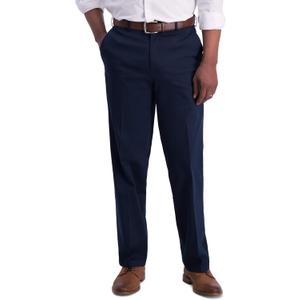 Haggar Men's Iron Free Premium Khaki Classic Fit Flat Front Expandable Waist Casual Pant (Regular and Big & Tall Sizes) (36W x 31L, Dk Navy)