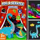 homicozy Art & Craft Activity for Kids - Foil Fun Dinosaurs & Scratch Art Book 2-in-1, No Mess Art Crafts for boys,DIY Creative Activity Kit,Gifts for Boys and Girls Ages 4, 5, 6, 7, 8, 9, Travel Toys