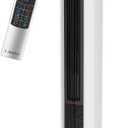 Lasko 1500 Watt 4 Speed Quiet Bladeless Multi Function Remote Control Comfort Control Tower Fan and Space Heater with 3 Heat Settings, White (Black White)