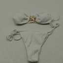 GORGLITTER Women's Strapless Bandeau Swimsuits High Cut Tie Side Thong Ring Bikini Sets Bathing Suits (Medium, White)