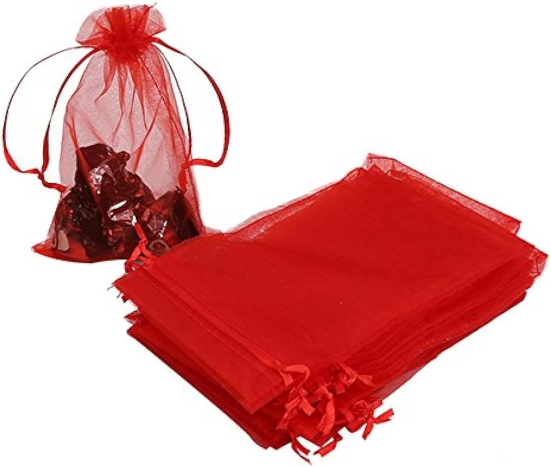 HRX Package 100pcs Organza Bags,4 x 6 inches Christmas Wedding Favors Christmas Gift Drawstring Bags Jewelry Pouches (Red)