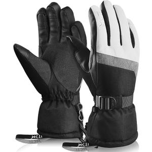 MCTi Ski Gloves,Winter Waterproof Snowboard Snow 3M Thinsulate Warm Touchscreen Cold Weather Women Gloves Wrist Leashes, M, Gray Black