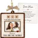 Happy Birthday Mom Gifts - Mothers Day Present from Son, Daughter, Husband, Picture Frame Ornament, Wooden Car Hanging Photo Frames Holder - to The World You are a Mom Gift for Mama
