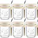 4 Pack Overnight Oats Containers with Lids and Spoons, 16 oz Glass Mason Overnight Oats Jars, Large Capacity Airtight Jars for Milk, Cereal, Fruit(Beige）