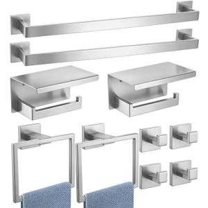 10-Pieces Bathroom Accessories Set Brushed Nickel Bathroom Hardware Set 24 Inch SUS304 Bath Towel Bar Set Towel Rack Set for Bathroom Wall Mounted (10, Brushed Nickel, 24 Inch)
