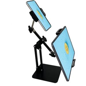 Phone and Tablet Stand with Dual Devices Holders, Universal 360 Swivel Tablet/Phone Holder Compatible iPad, iPhone, and Other 3.5~11 Devices, NOT for 13" iPad (Black)